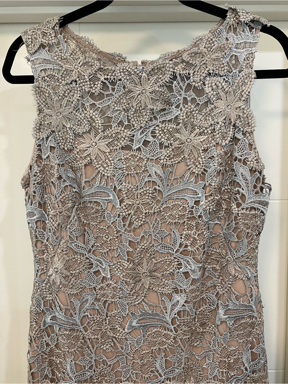 Calvin Klein Taupe Lace Maxi Dress with blue Accents
